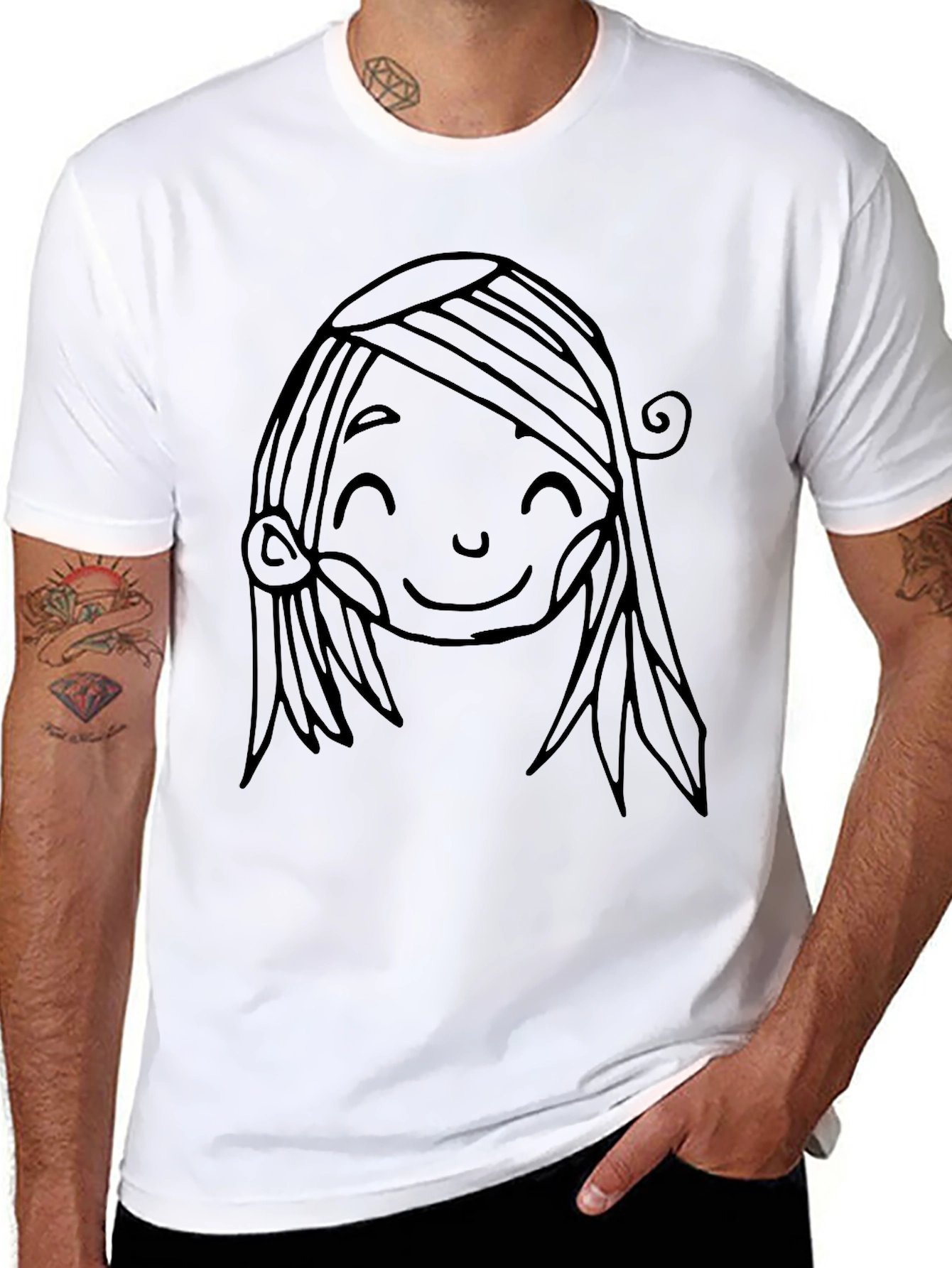 Cute Cartoon Face Graphic Black T-Shirt