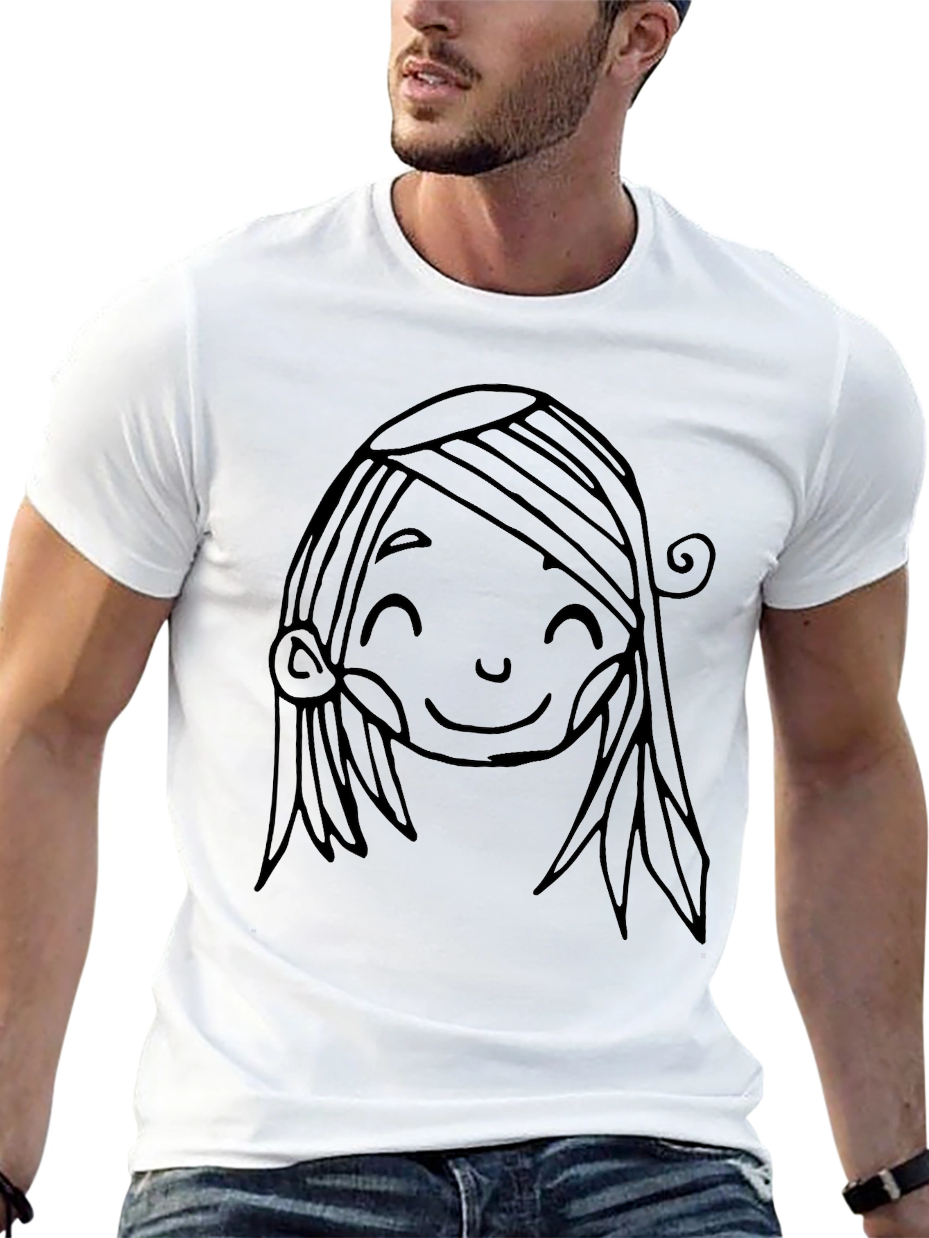 Cute Cartoon Face Graphic Black T-Shirt