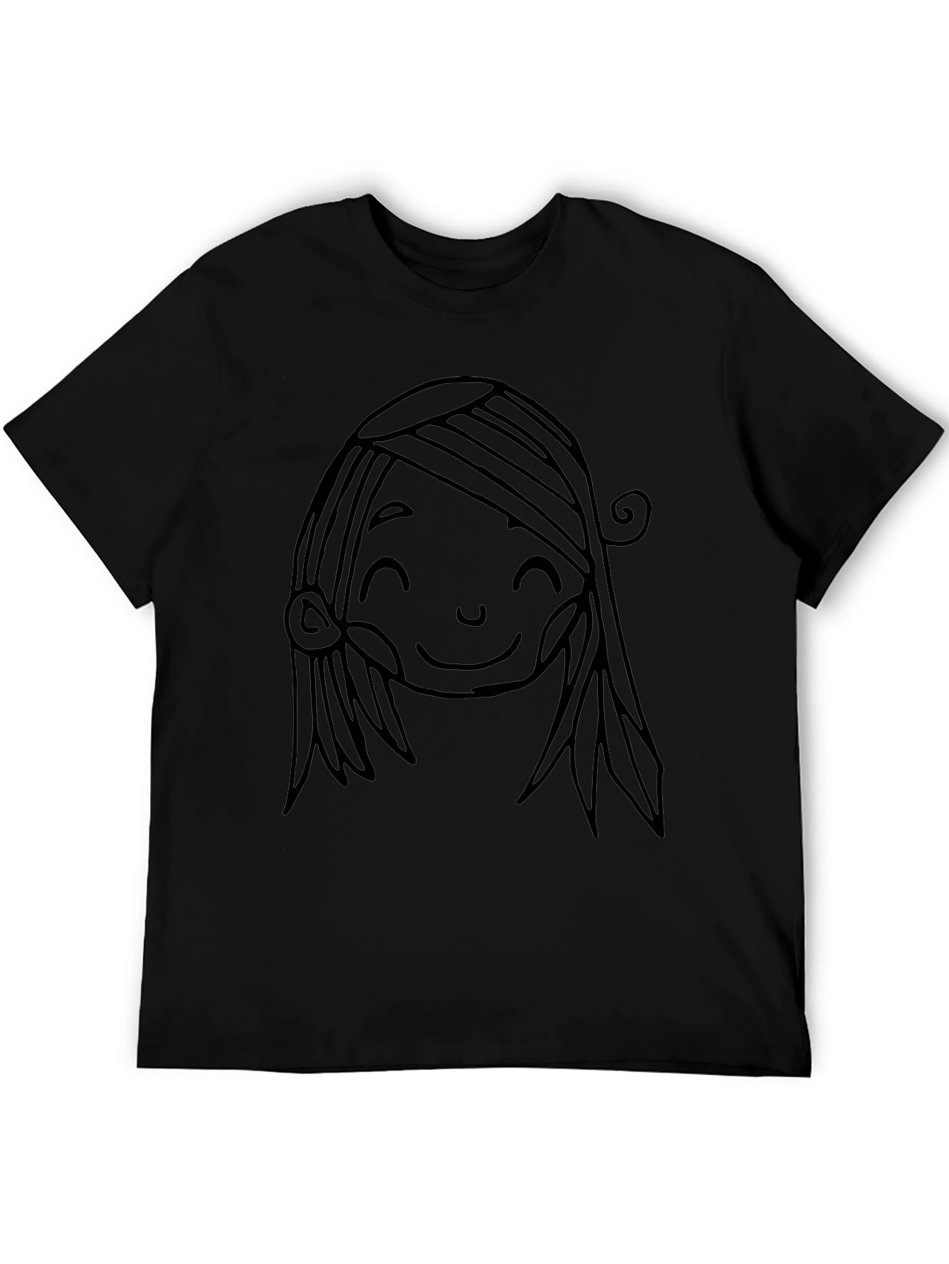 Cute Cartoon Face Graphic Black T-Shirt