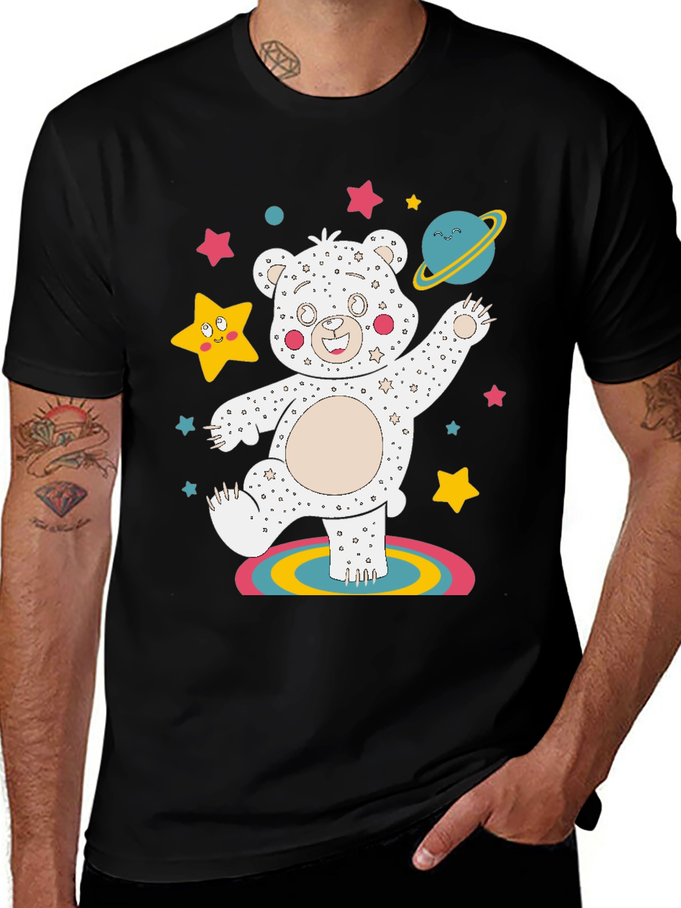 Dancing Space Bear Black Graphic Tee