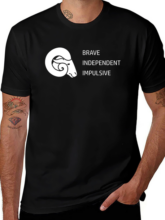 Aries Zodiac Black T-Shirt - Brave Independent Impulsive