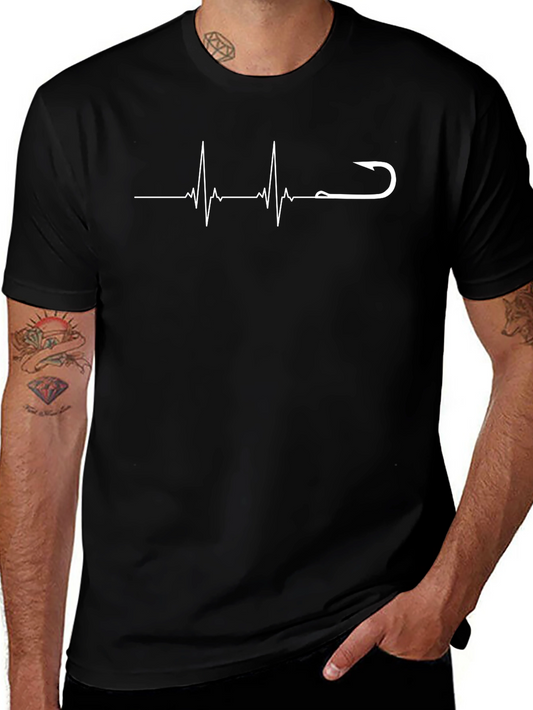 Fishing Heartbeat T-Shirt - Black