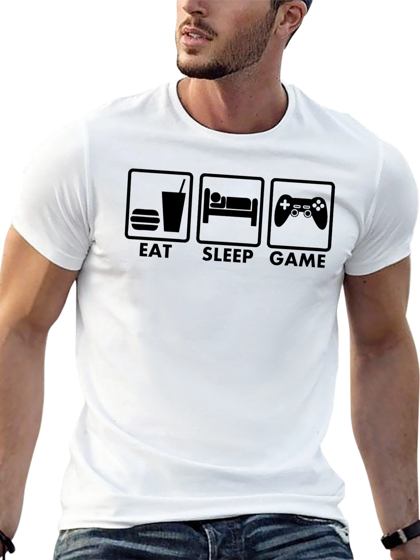 Eat Sleep Game Graphic Black T-Shirt