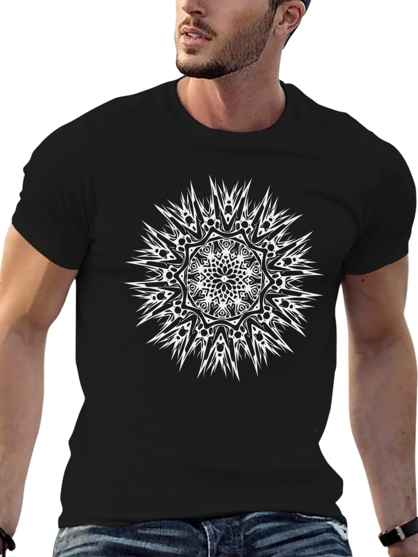 White Mandala Graphic Black T-Shirt