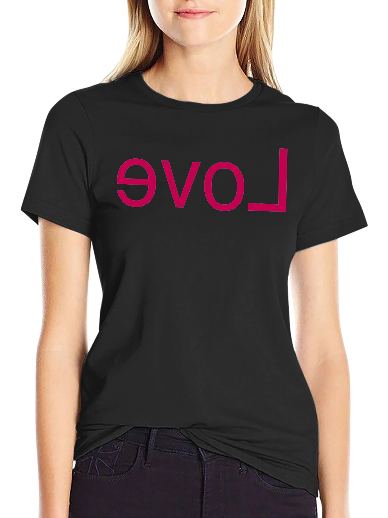 Love T-Shirt - Black with Pink Upside Down Print