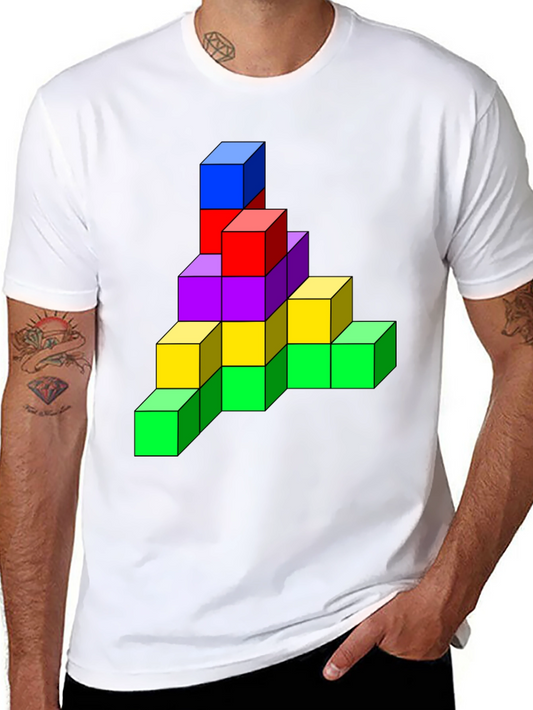 Tetris Cube Graphic Tee - Funky Black T-Shirt