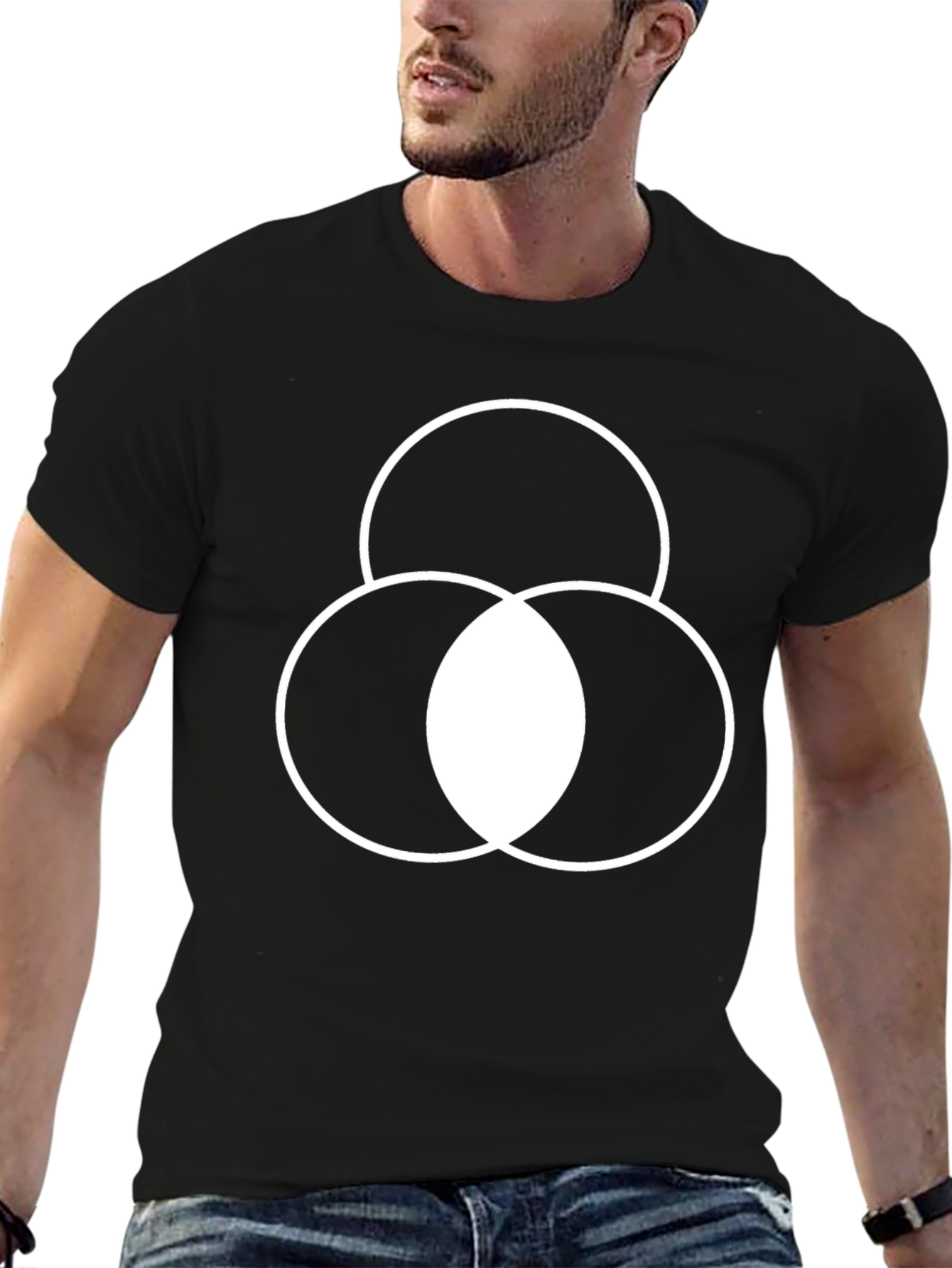 Geometric Circle Graphic Tee - Black Cotton Blend