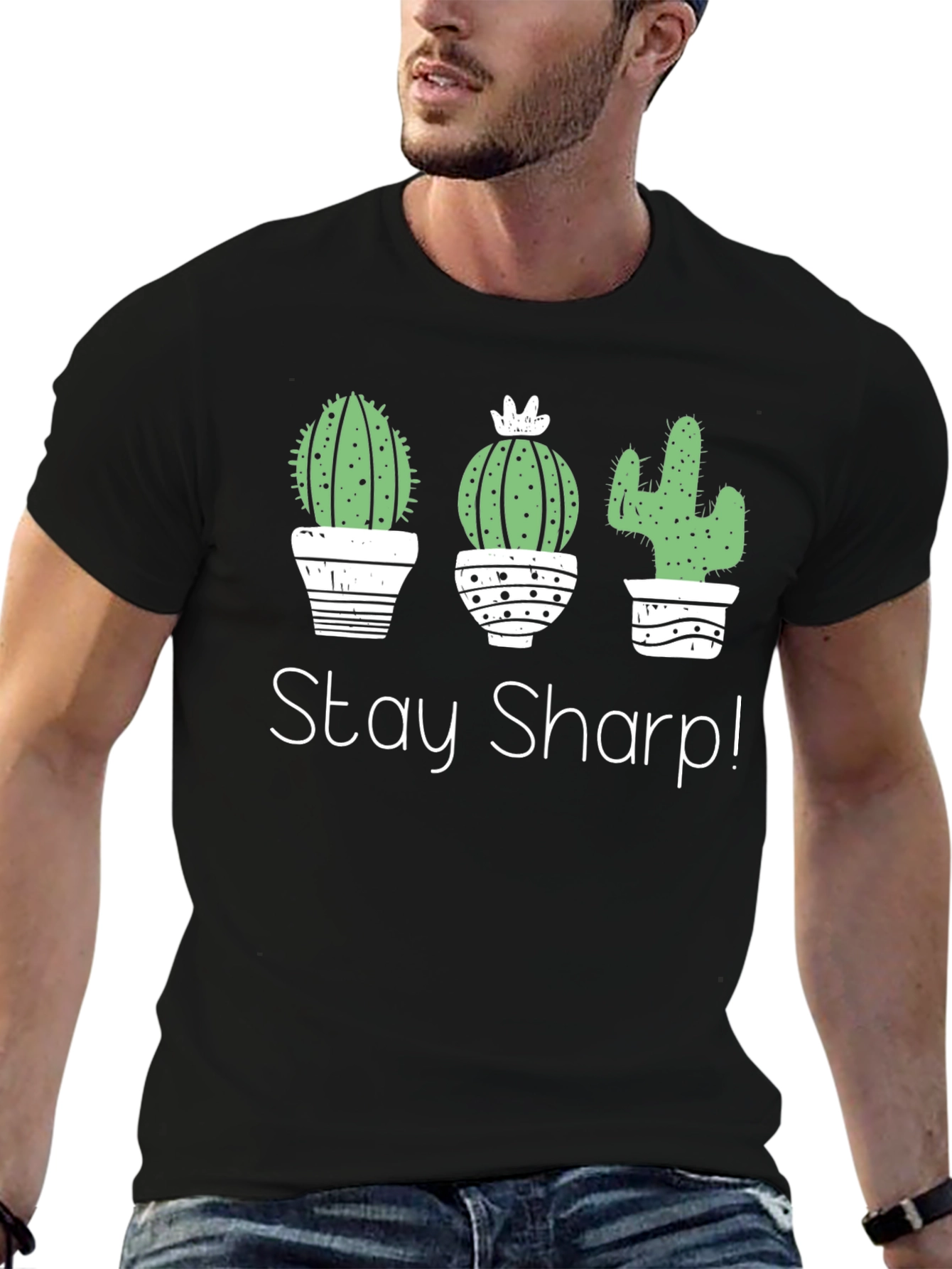 Stay Sharp Cactus T-Shirt - Unisex Black Cotton Tee