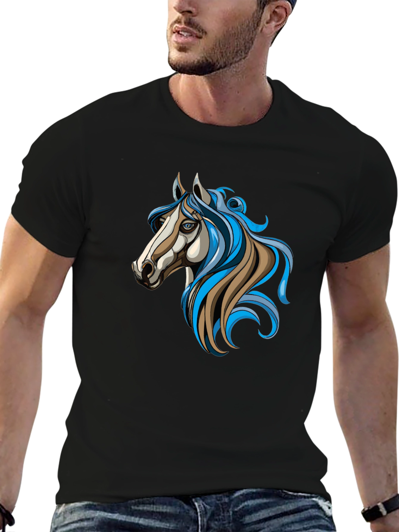 Horse Graphic Black Tee - Unique Artistic Design