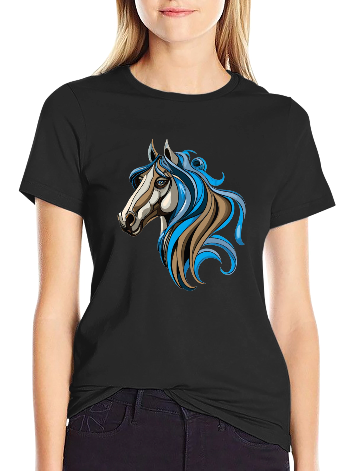 Horse Graphic Black Tee - Unique Artistic Design