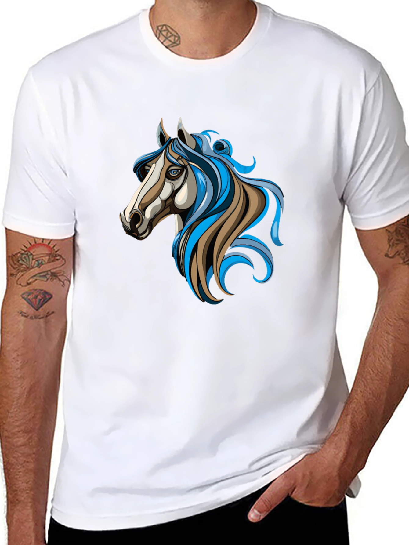 Horse Graphic Black Tee - Unique Artistic Design