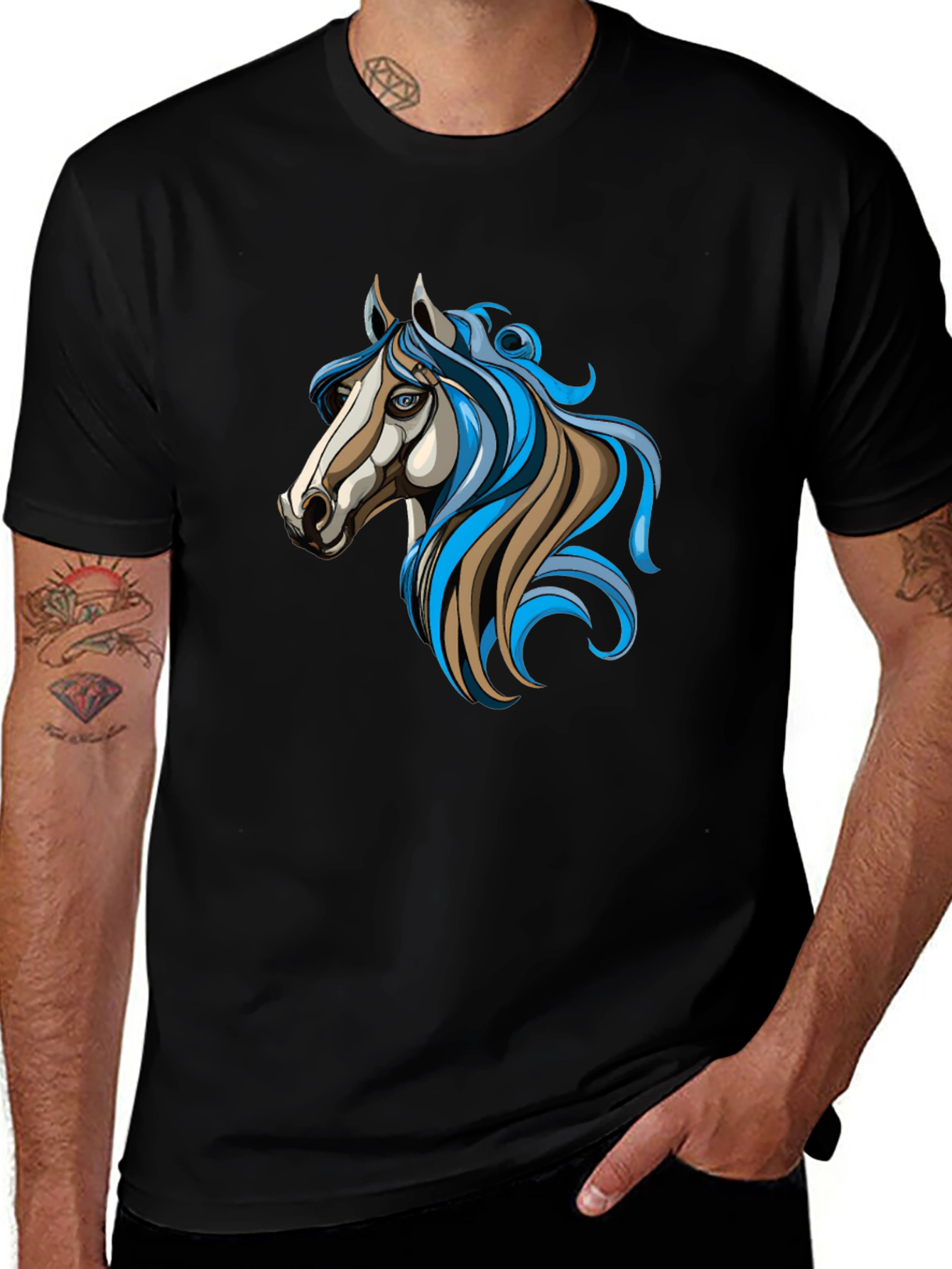 Horse Graphic Black Tee - Unique Artistic Design