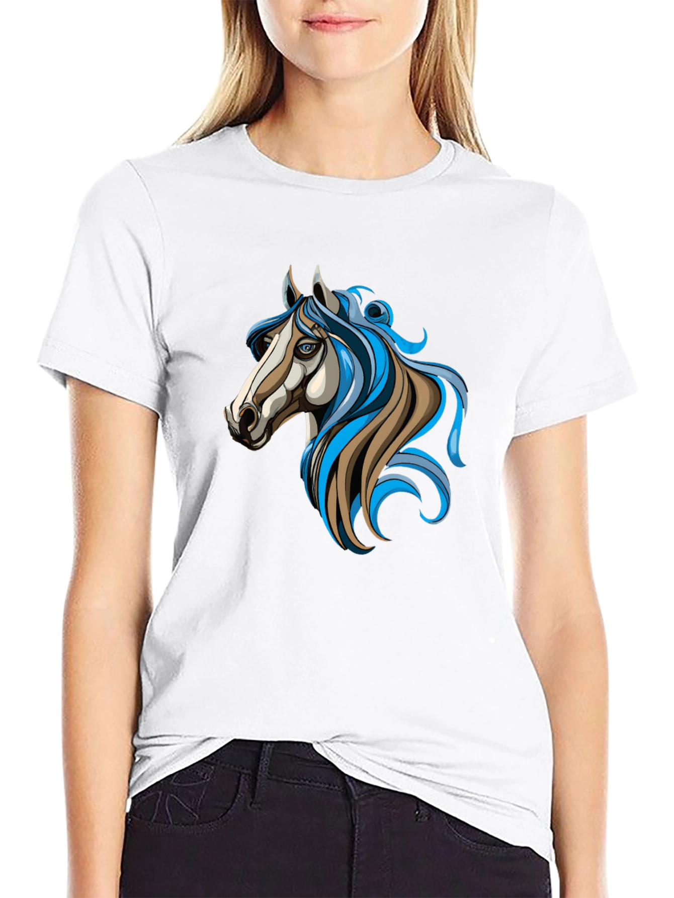 Horse Graphic Black Tee - Unique Artistic Design