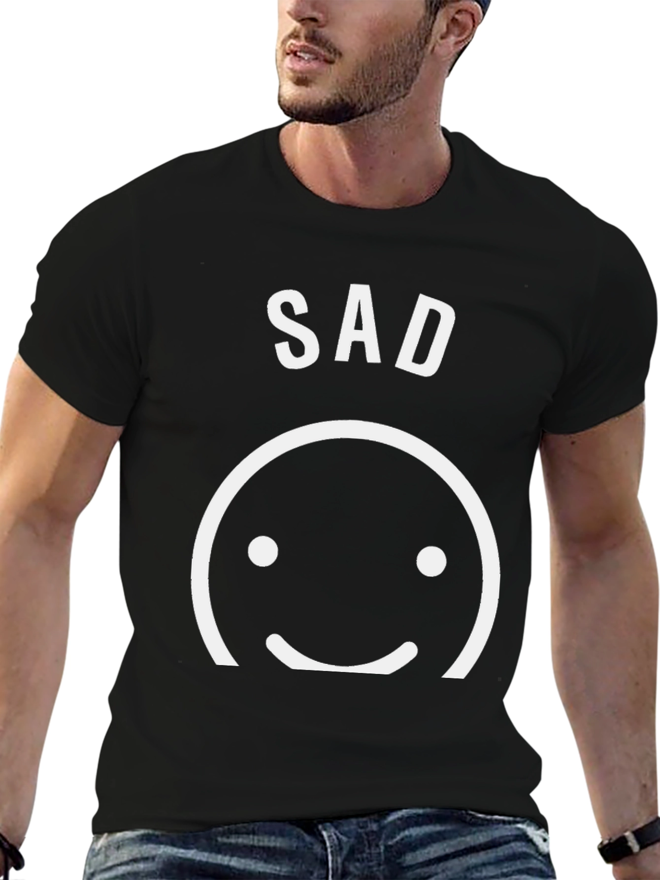 Sad Face Graphic Tee - Unisex Black Cotton T-Shirt