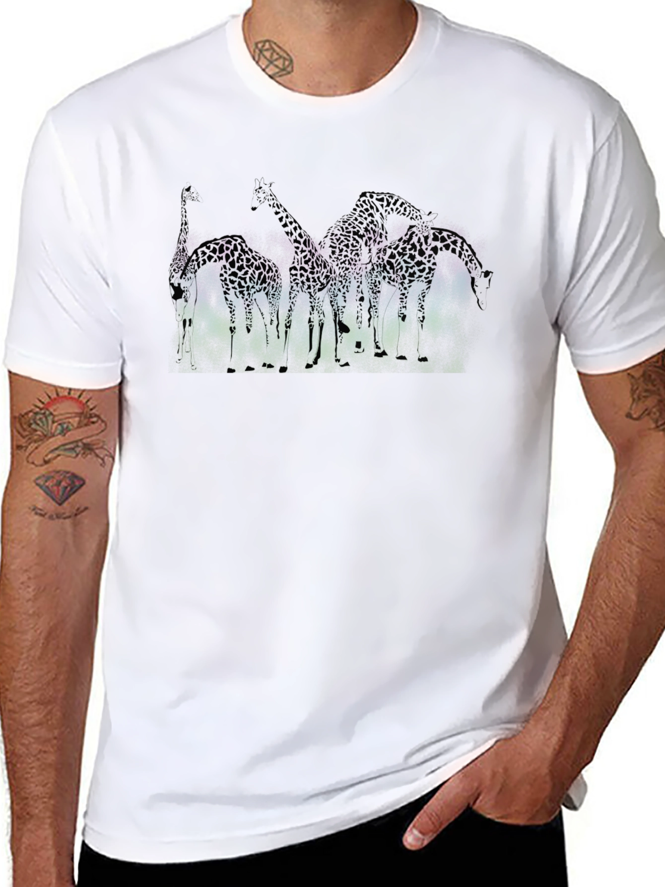 Giraffe Graphic Tee - Mens Black Crew Neck T-Shirt