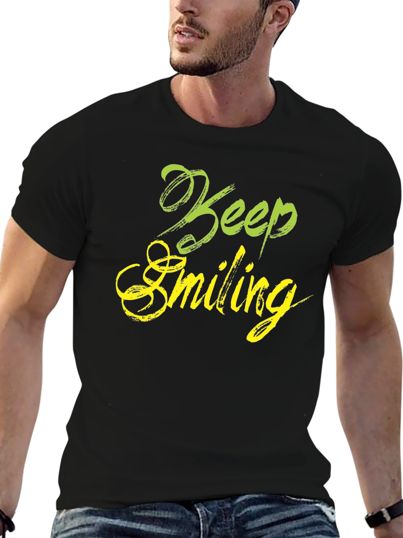 Keep Smiling Black Graphic T-Shirt