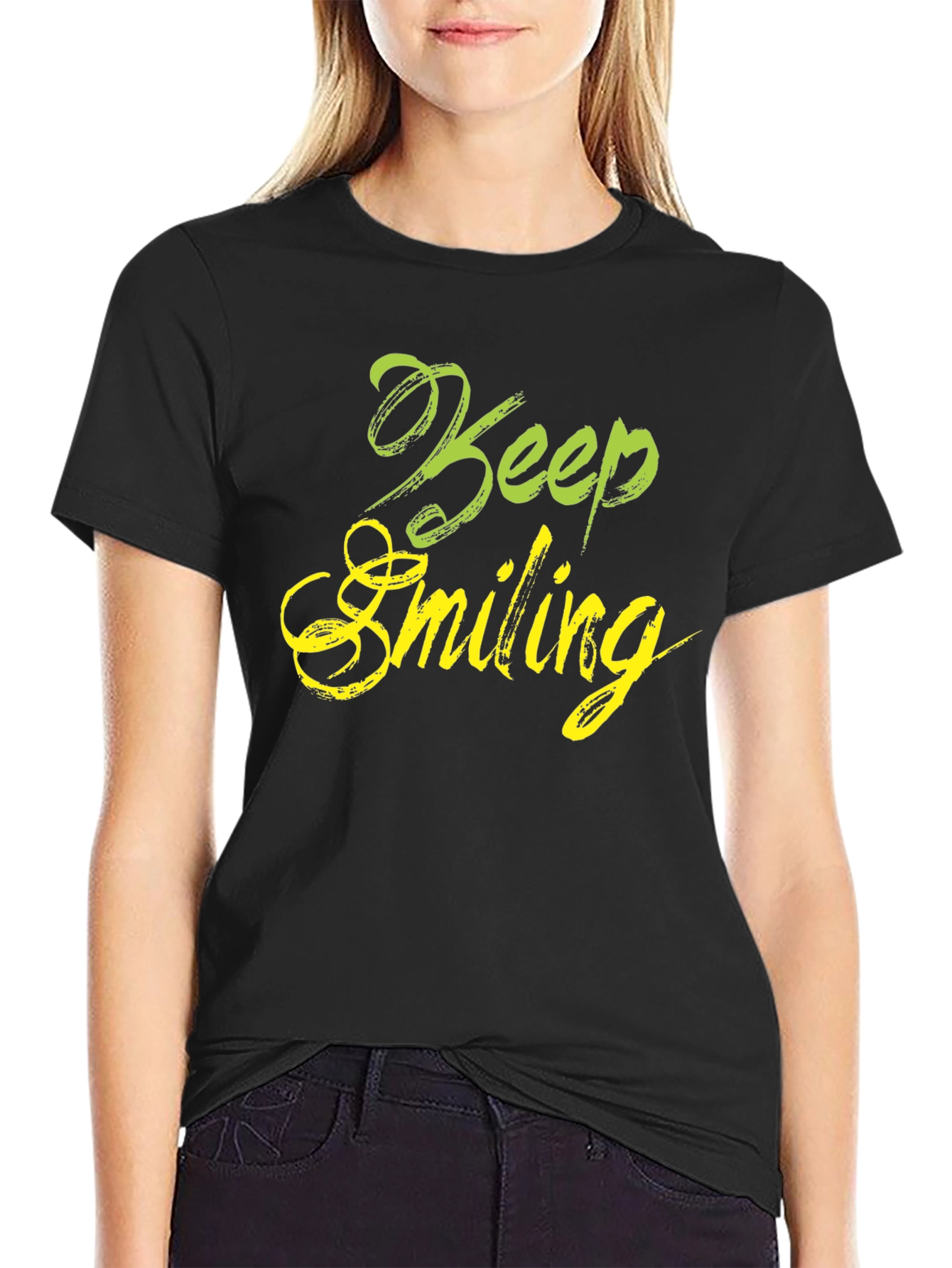 Keep Smiling Black Graphic T-Shirt