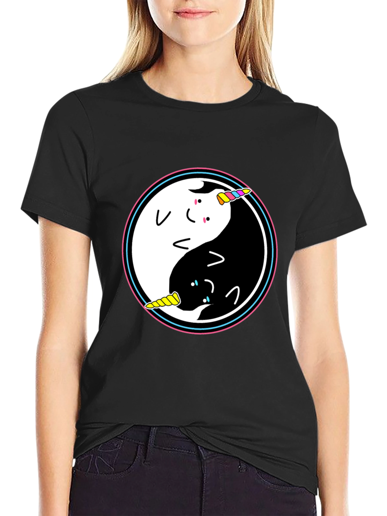 Yin Yang Unicorn Graphic T-Shirt
