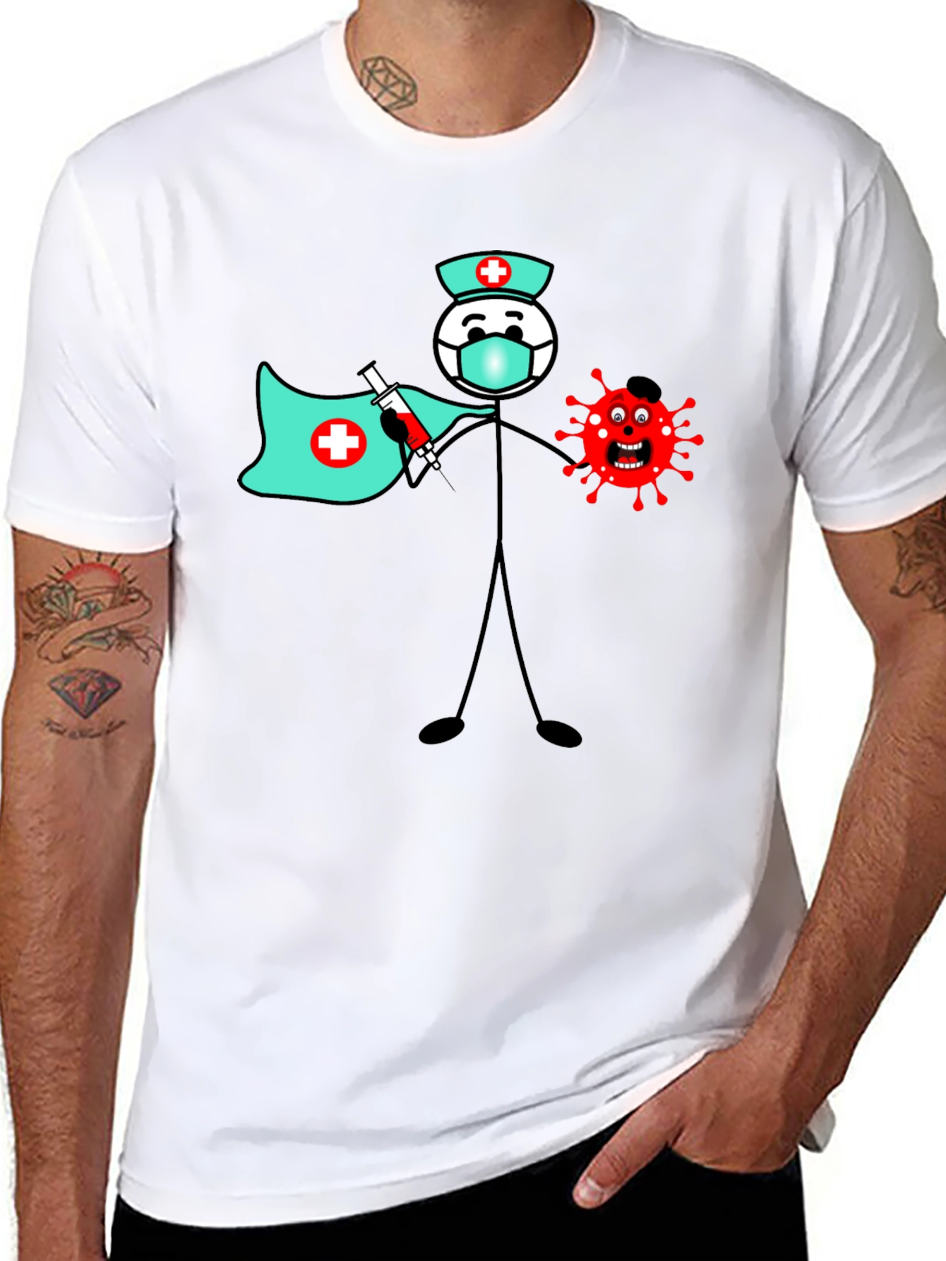 Superhero Nurse Cartoon Graphic T-Shirt