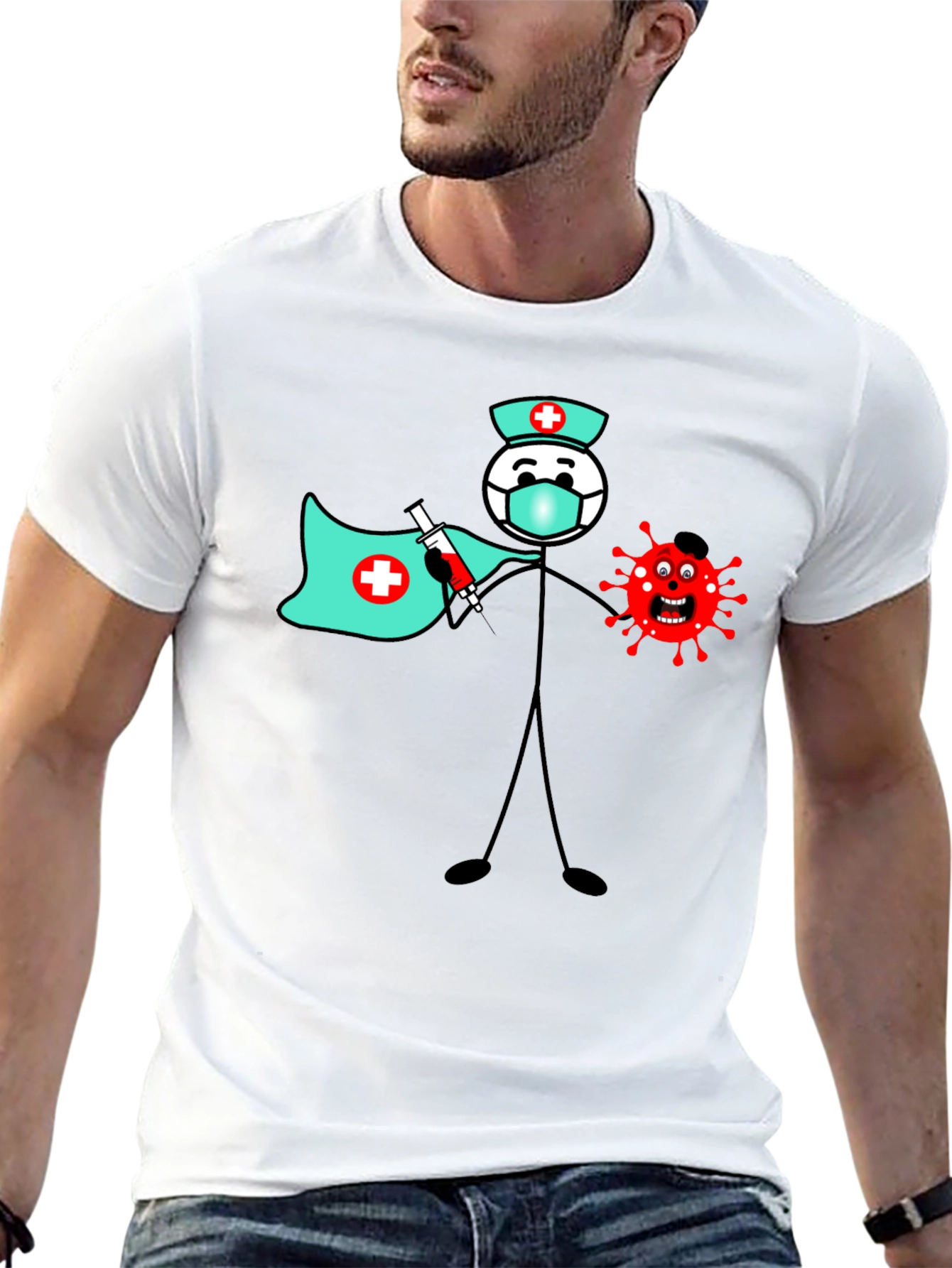 Superhero Nurse Cartoon Graphic T-Shirt