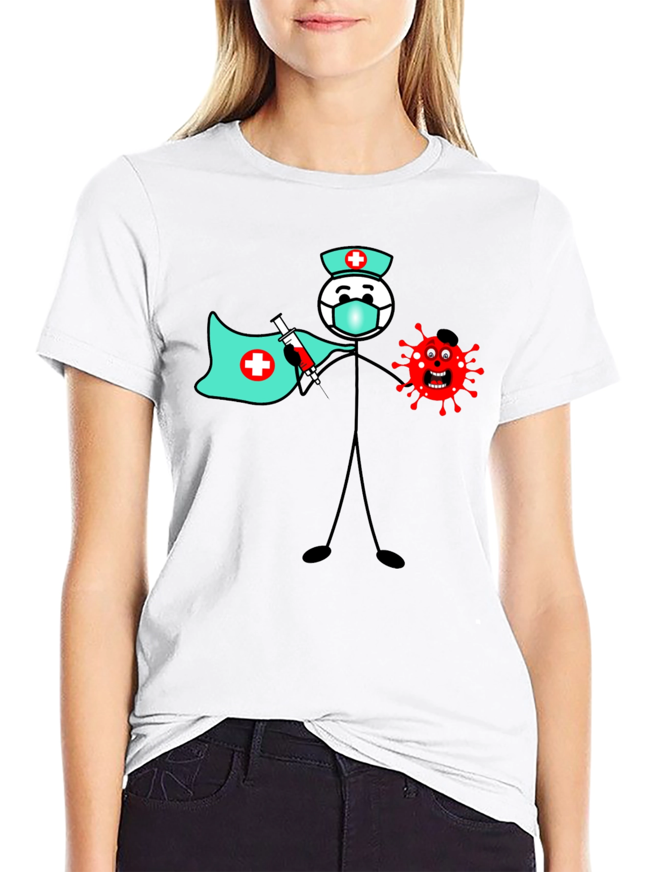 Superhero Nurse Cartoon Graphic T-Shirt