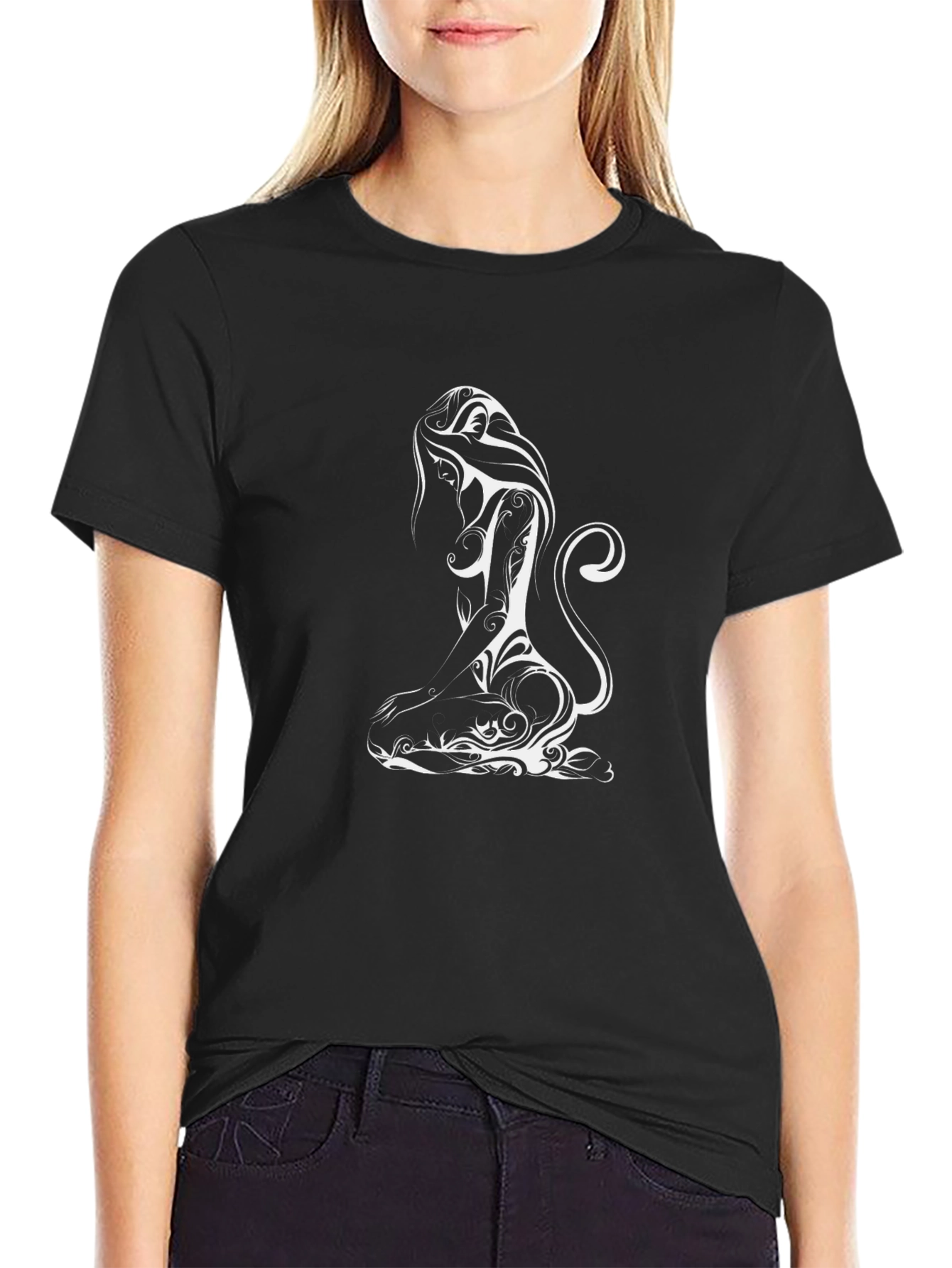 Black T-Shirt with White Tribal Woman Design