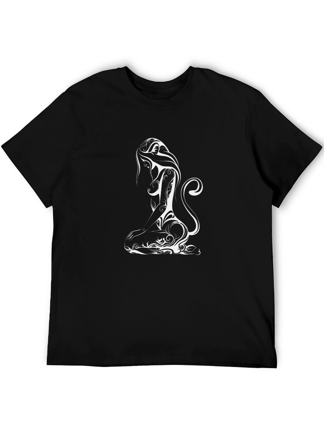 Black T-Shirt with White Tribal Woman Design