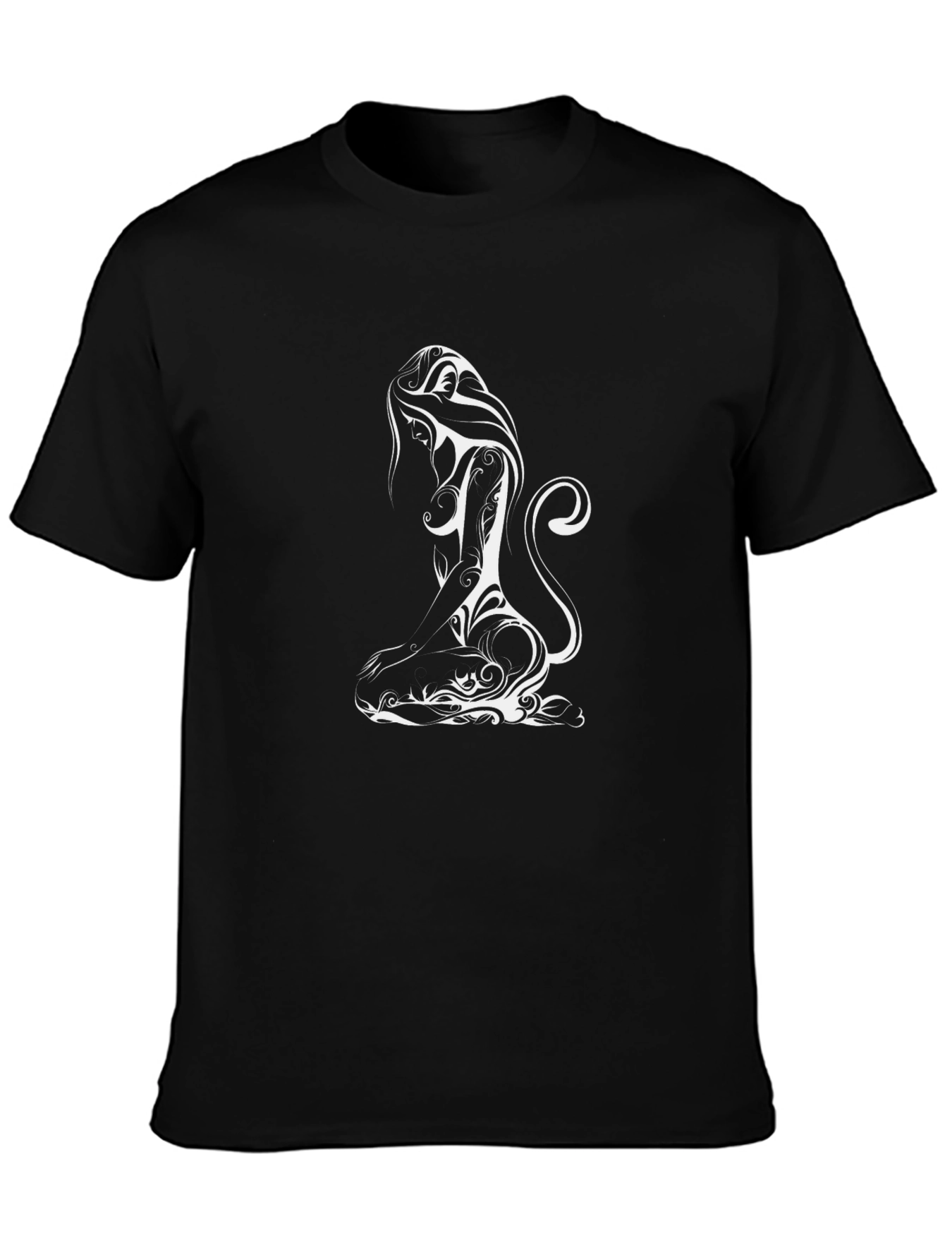 Black T-Shirt with White Tribal Woman Design