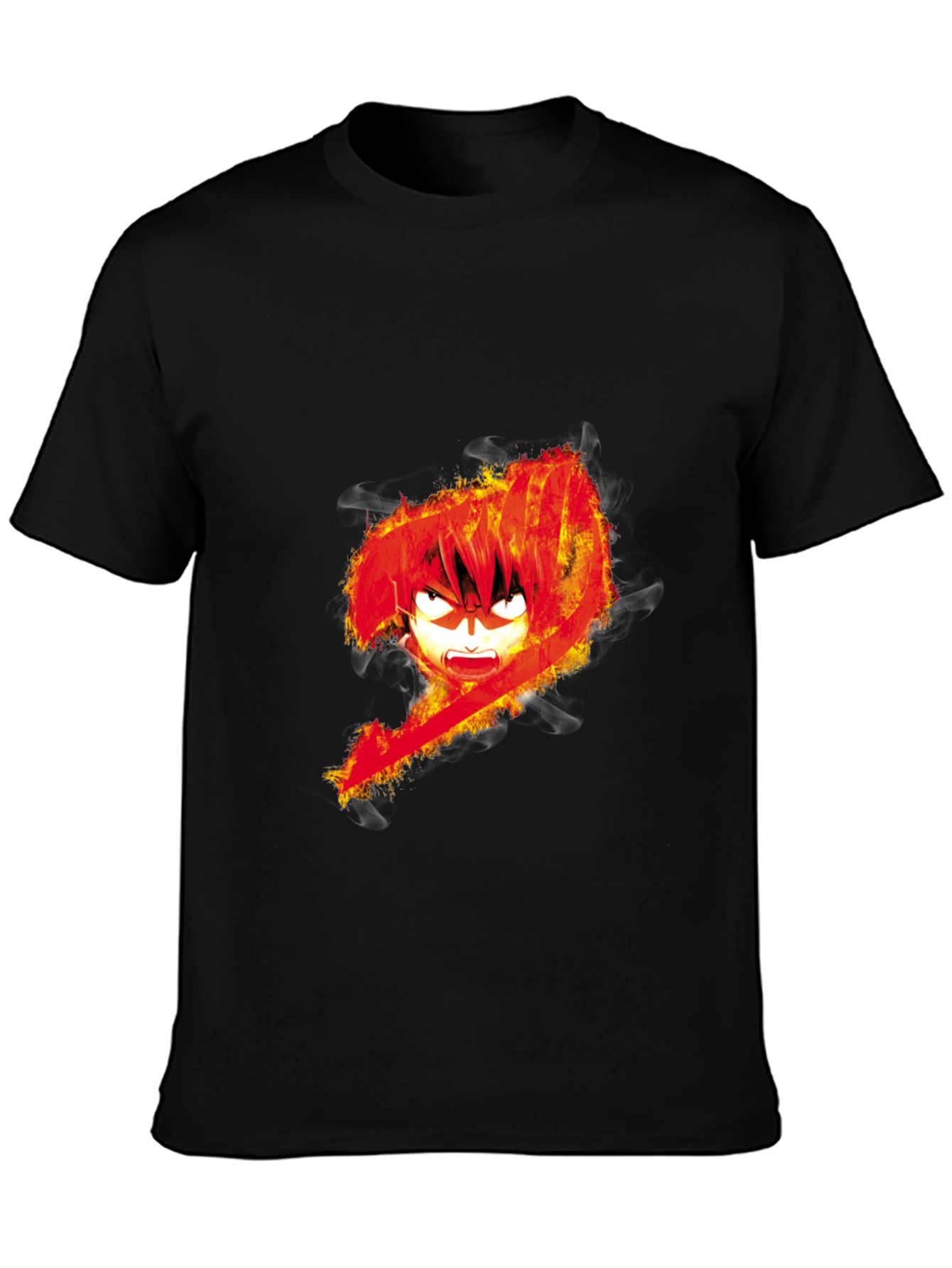 Fiery Anime Graphic Black T-Shirt