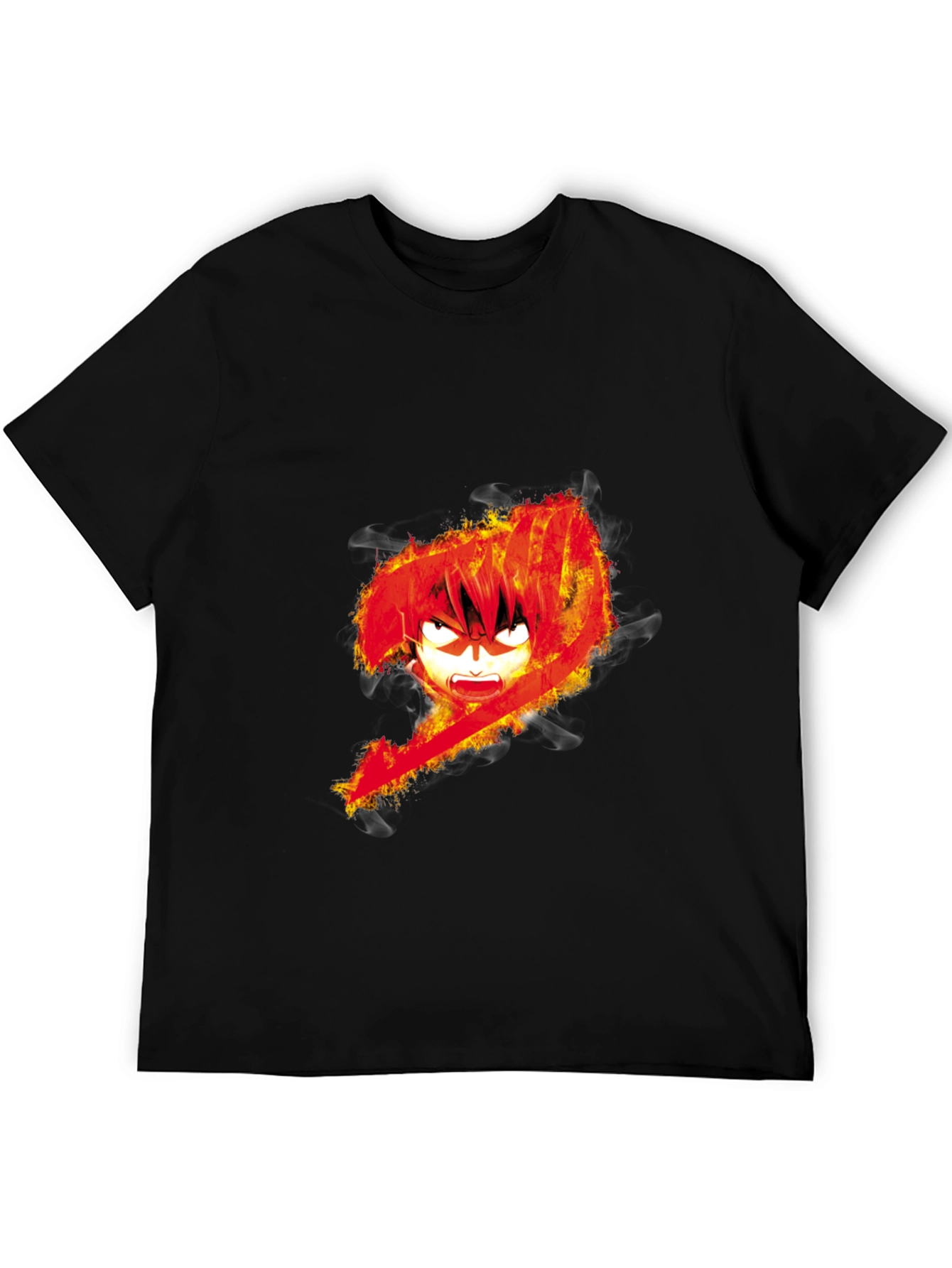 Fiery Anime Graphic Black T-Shirt