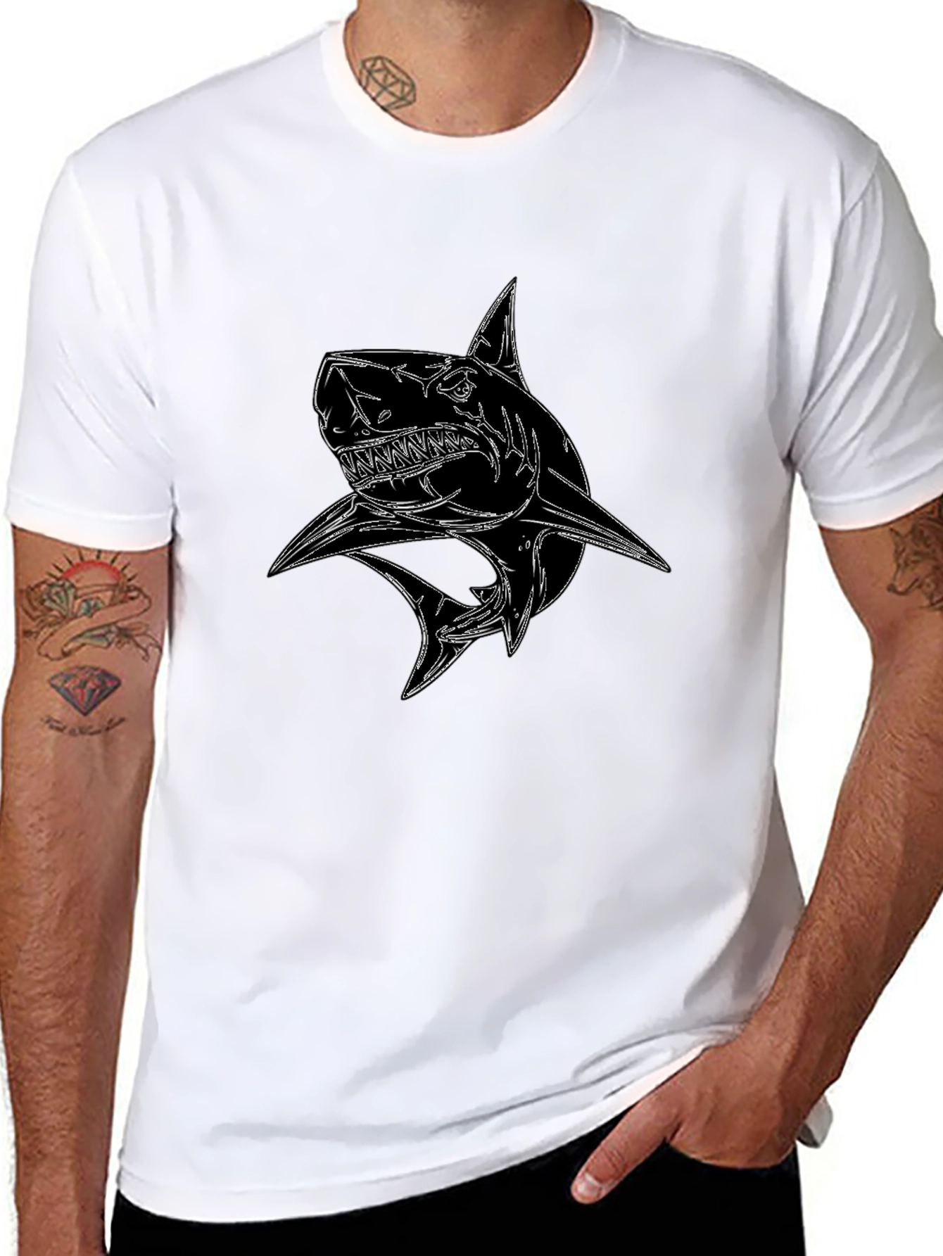 Shark Graphic Black T-Shirt - Stylish Cotton Tee