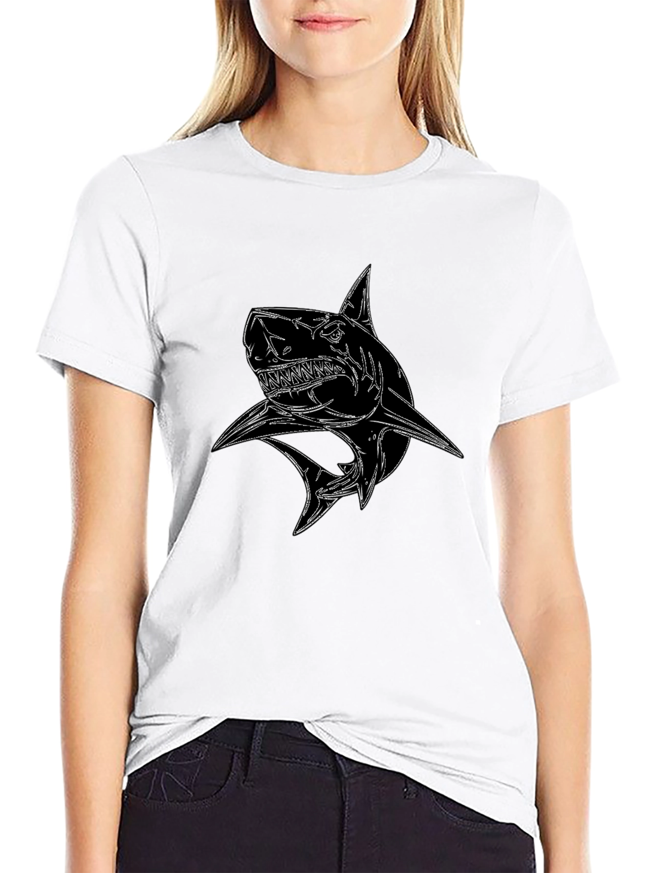 Shark Graphic Black T-Shirt - Stylish Cotton Tee