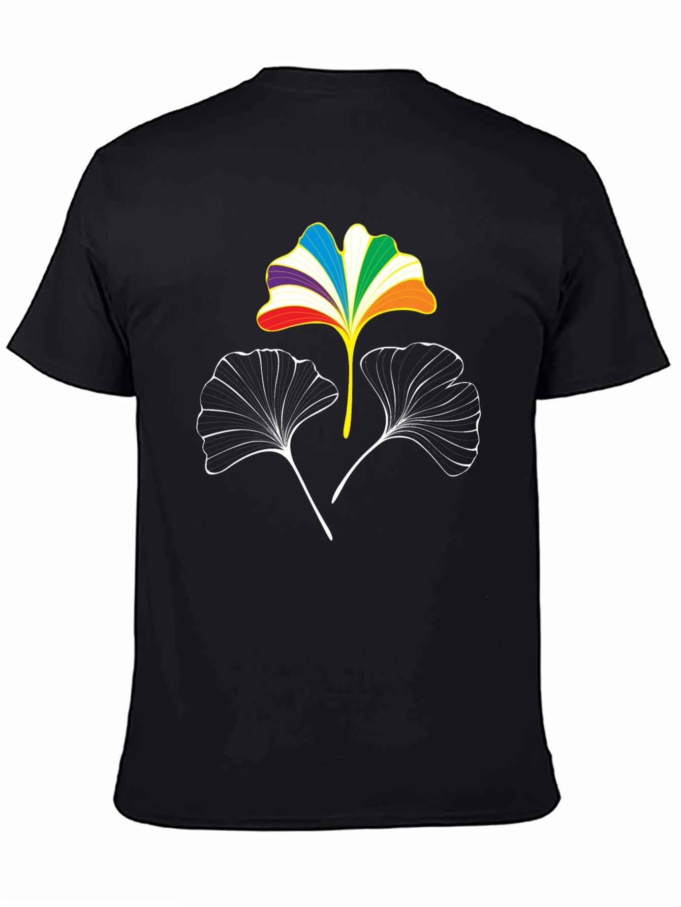 Rainbow Ginkgo Leaf Graphic Tee - Black