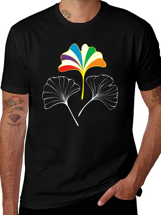 Rainbow Ginkgo Leaf Graphic Tee - Black