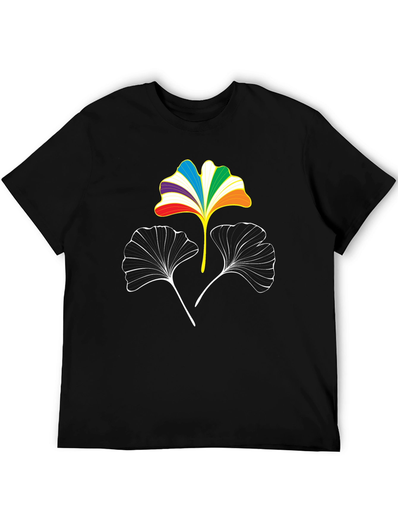 Rainbow Ginkgo Leaf Graphic Tee - Black