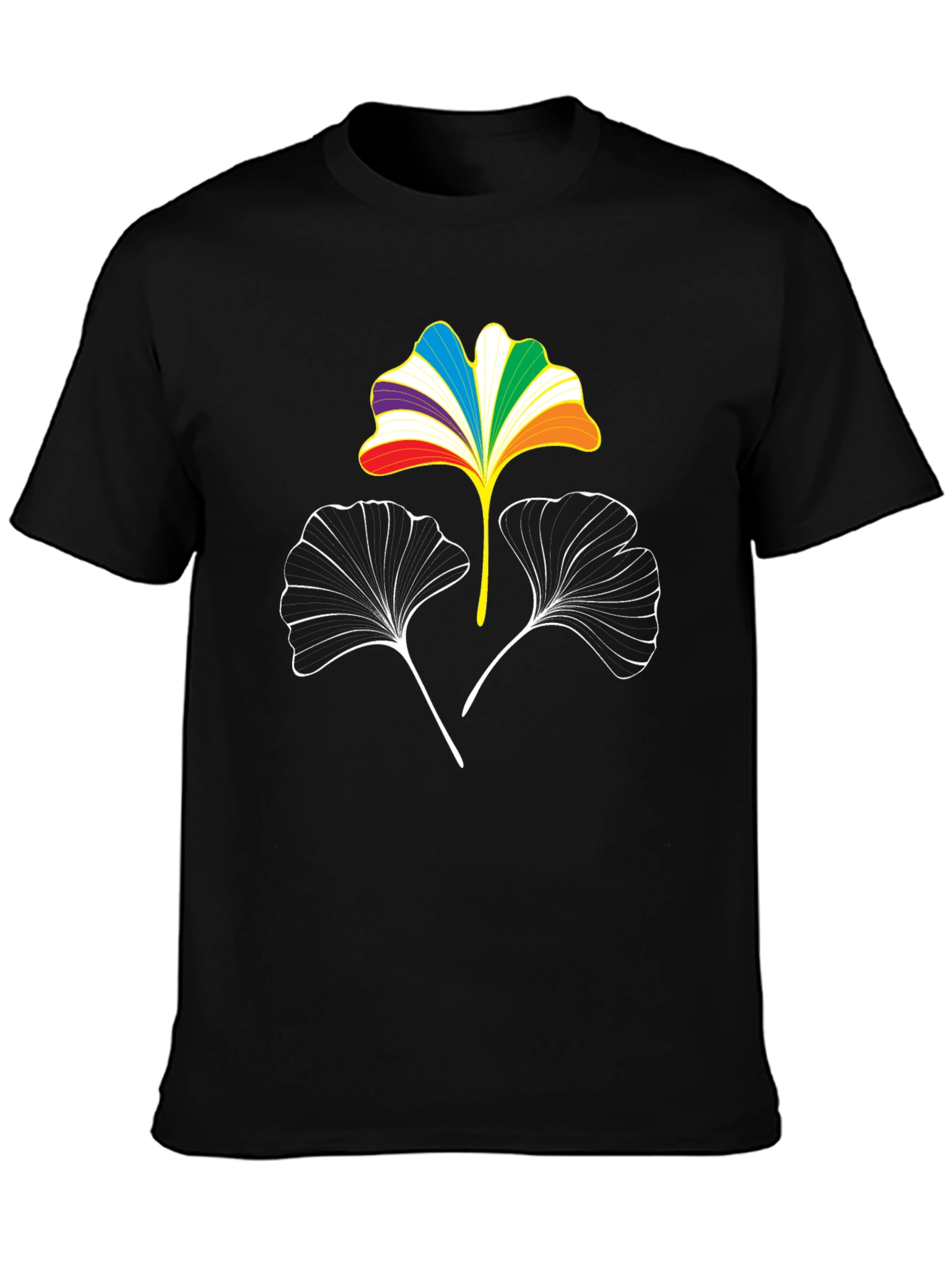Rainbow Ginkgo Leaf Graphic Tee - Black