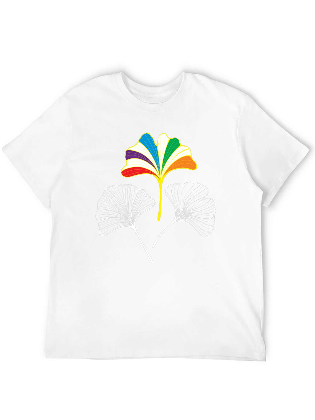 Rainbow Ginkgo Leaf Graphic Tee - Black