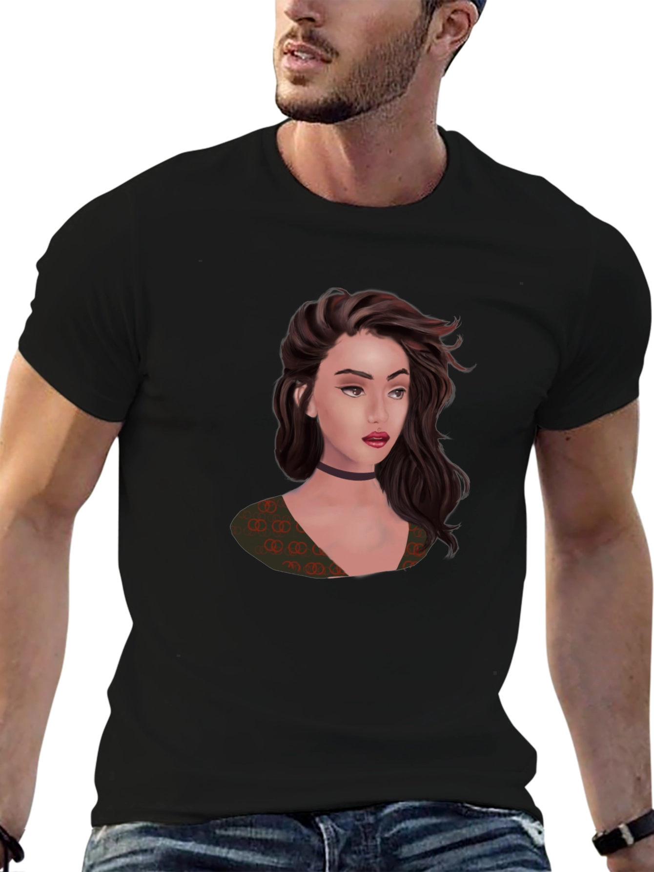 Stylish Black T-Shirt with Portrait Graphic
