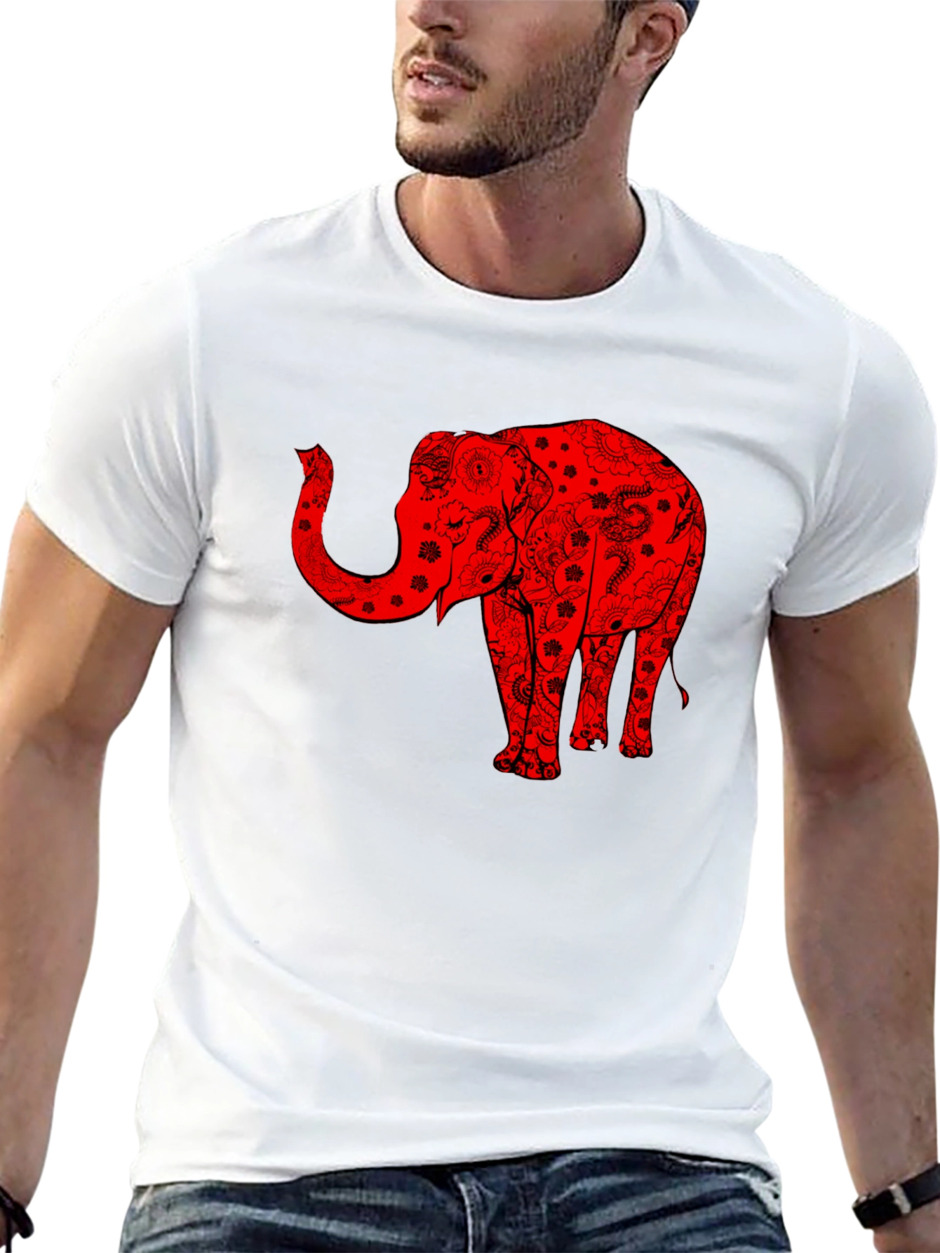 Black T-Shirt with Red Elephant Design