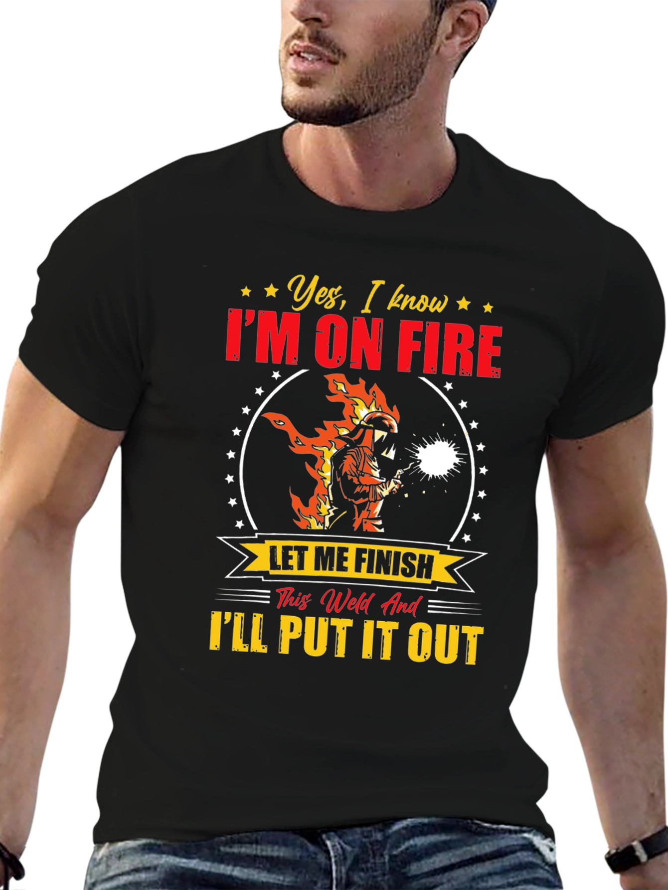Welder On Fire Funny Graphic T-Shirt