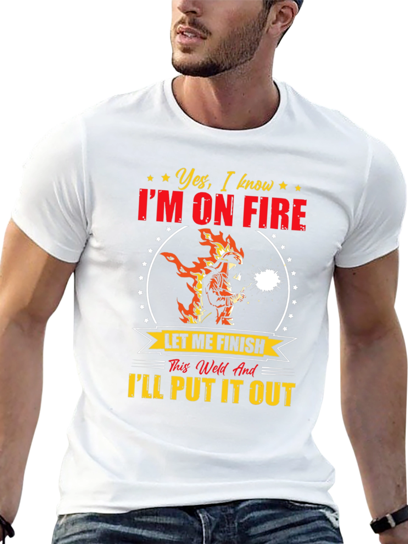 Welder On Fire Funny Graphic T-Shirt