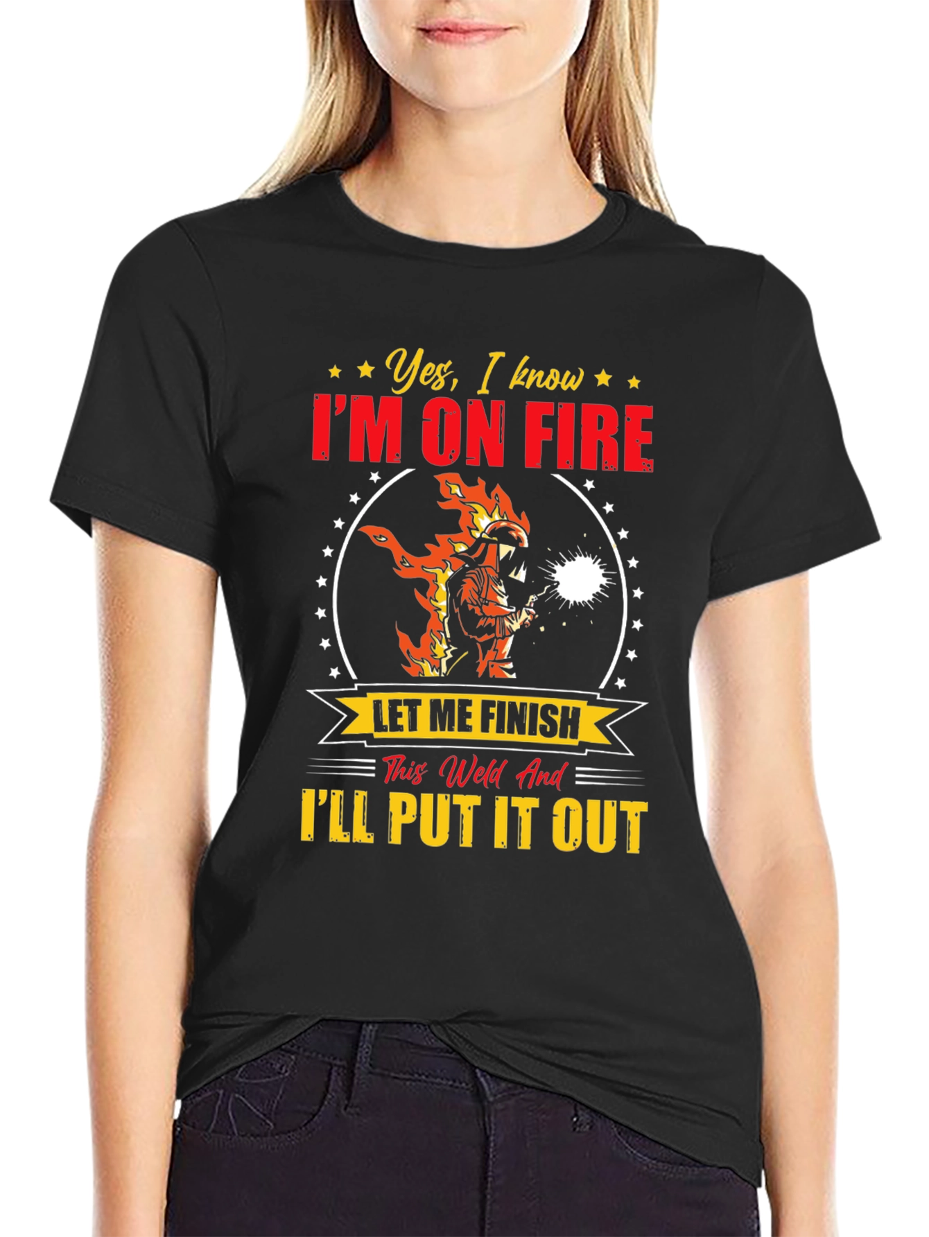 Welder On Fire Funny Graphic T-Shirt