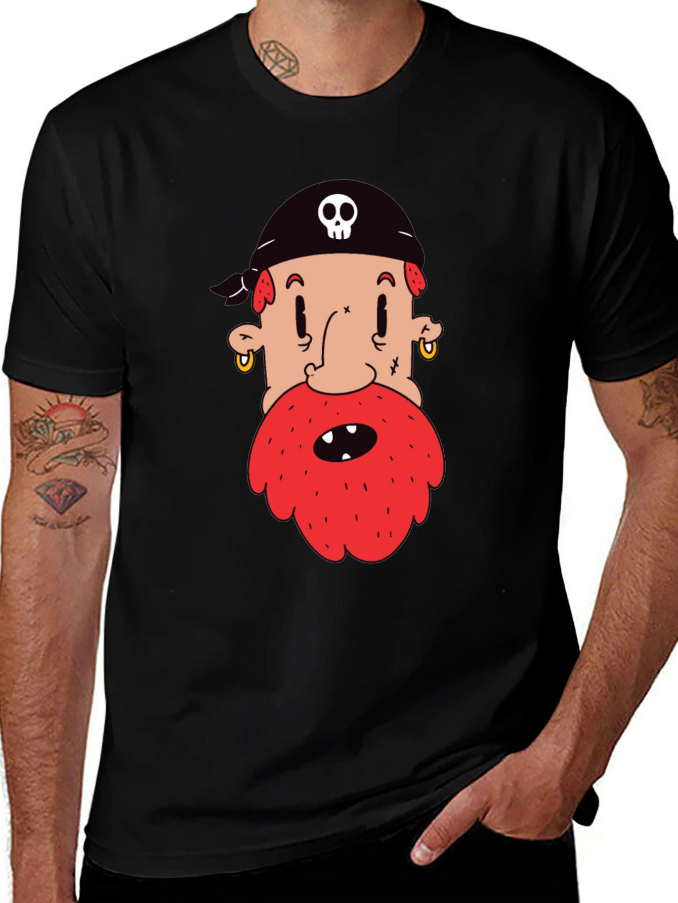Pirate Cartoon Graphic Black T-Shirt