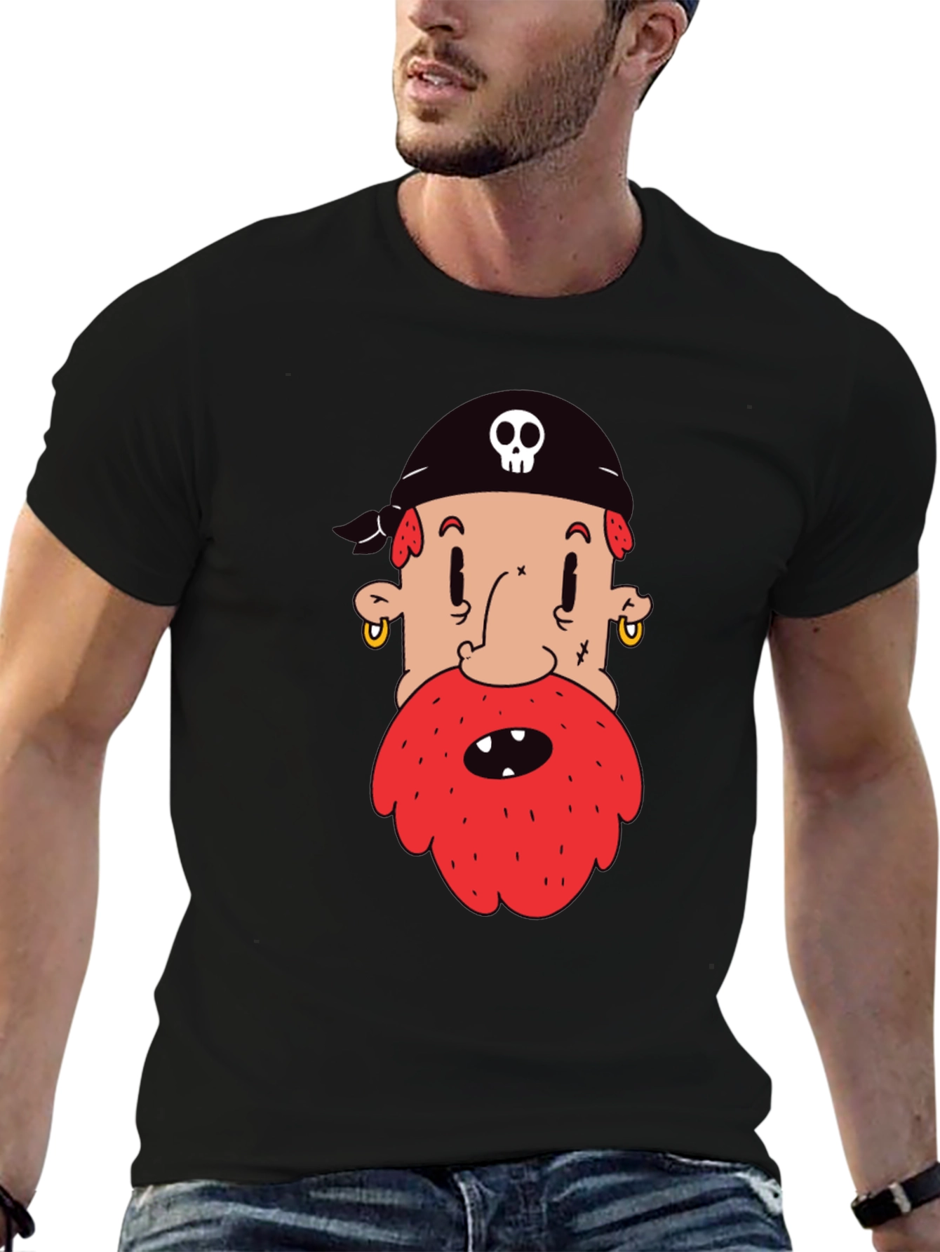Pirate Cartoon Graphic Black T-Shirt