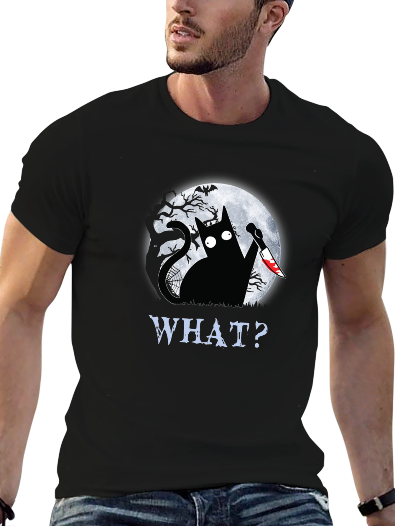 Creepy Cat Halloween Graphic T-Shirt