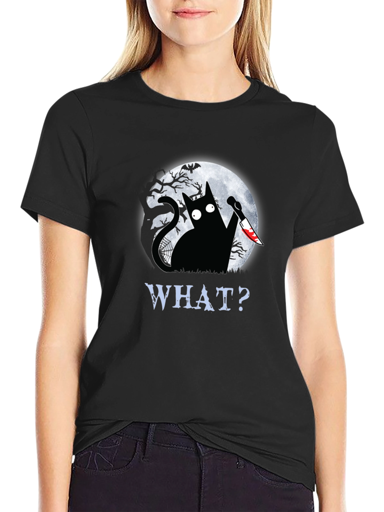 Creepy Cat Halloween Graphic T-Shirt