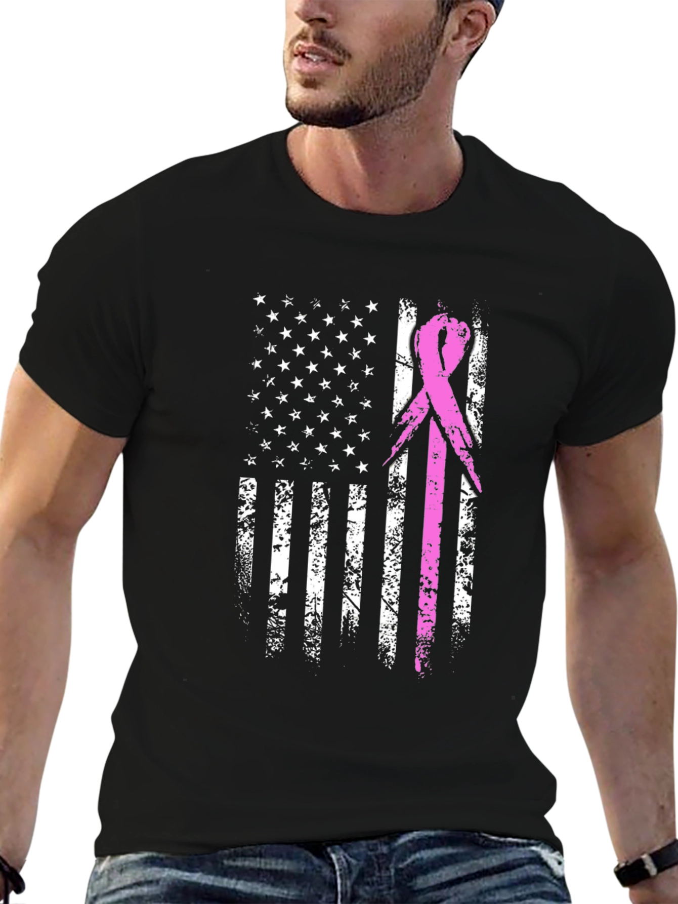 Breast Cancer Awareness USA Flag T-Shirt