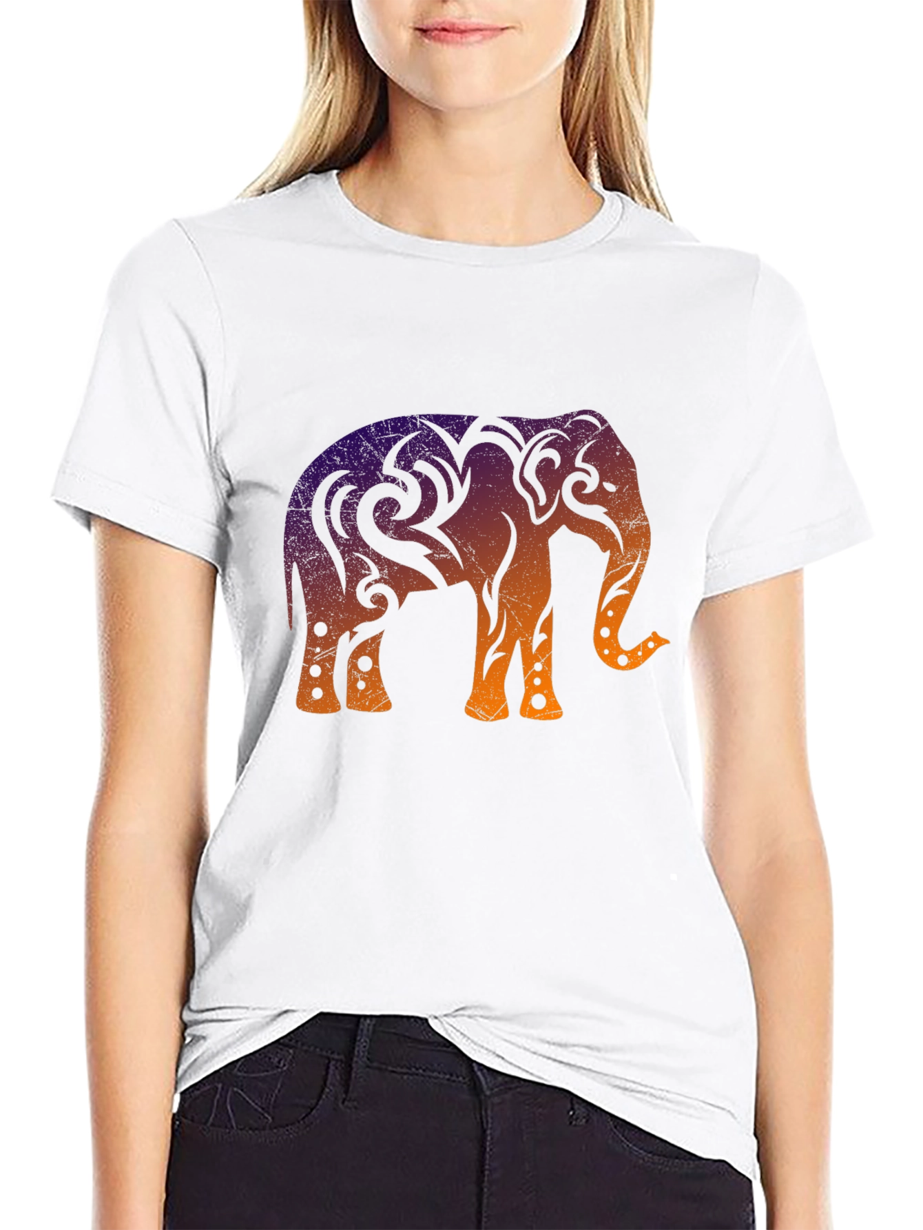 Tribal Elephant Graphic Tee - Cool Ombre Design