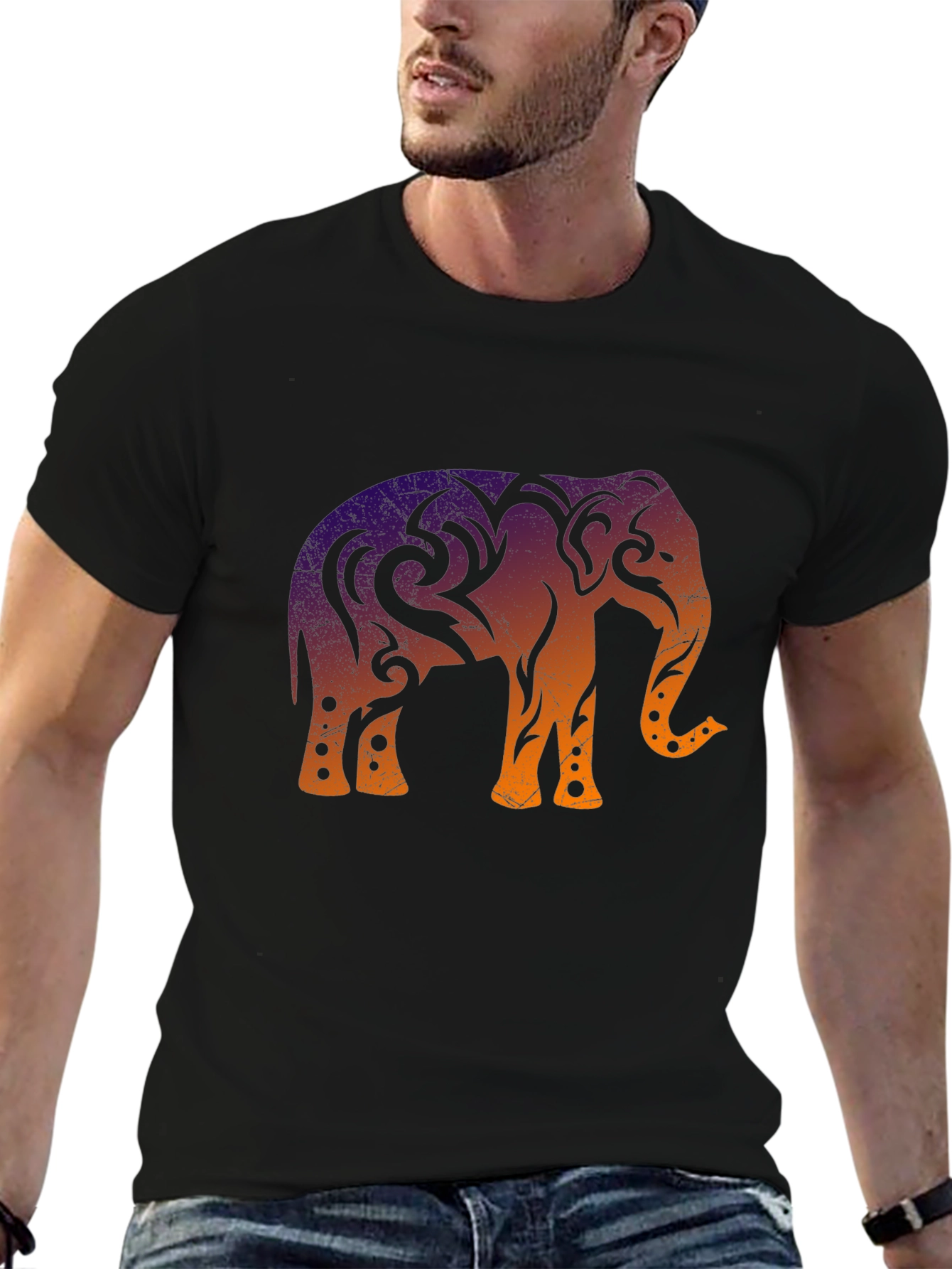 Tribal Elephant Graphic Tee - Cool Ombre Design