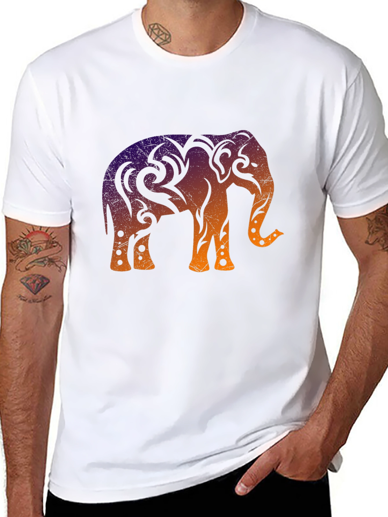 Tribal Elephant Graphic Tee - Cool Ombre Design